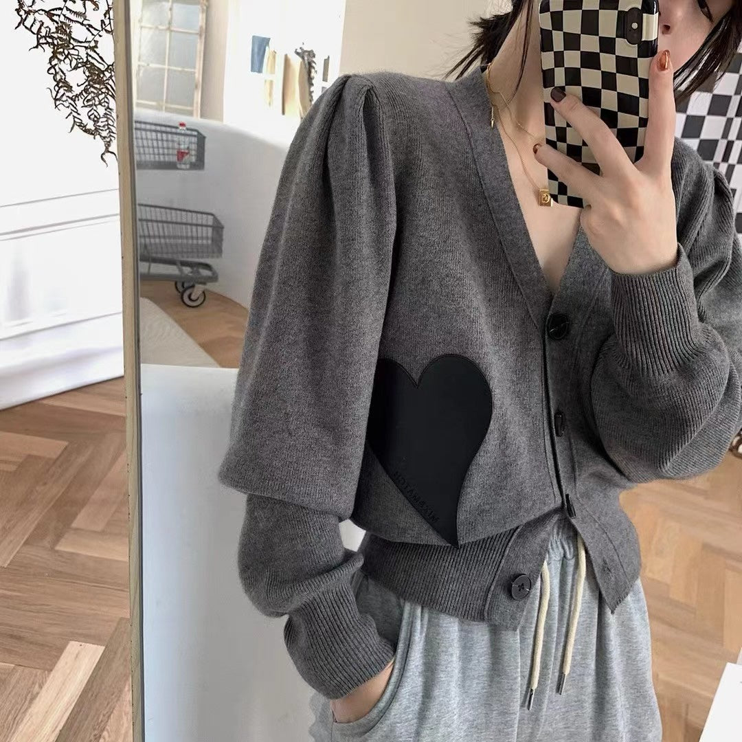Big Leather heart Knit Cardigan