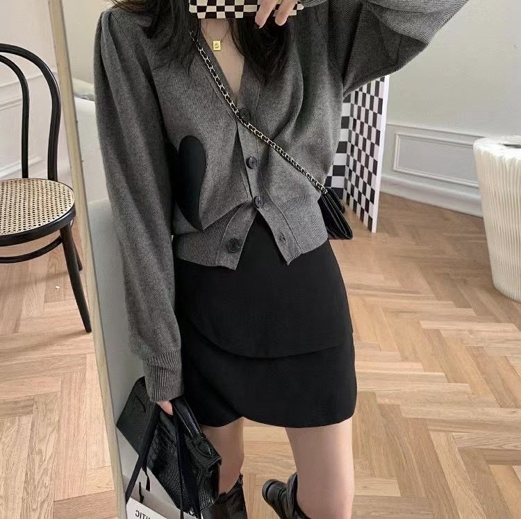 Big Leather heart Knit Cardigan