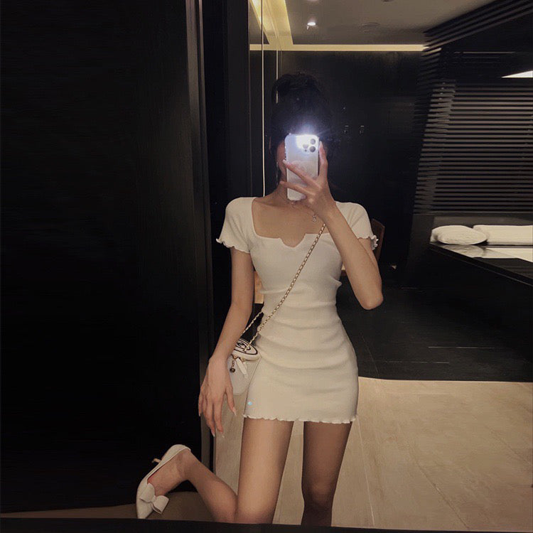 V-Neck Ribbed Slim Cut Dress