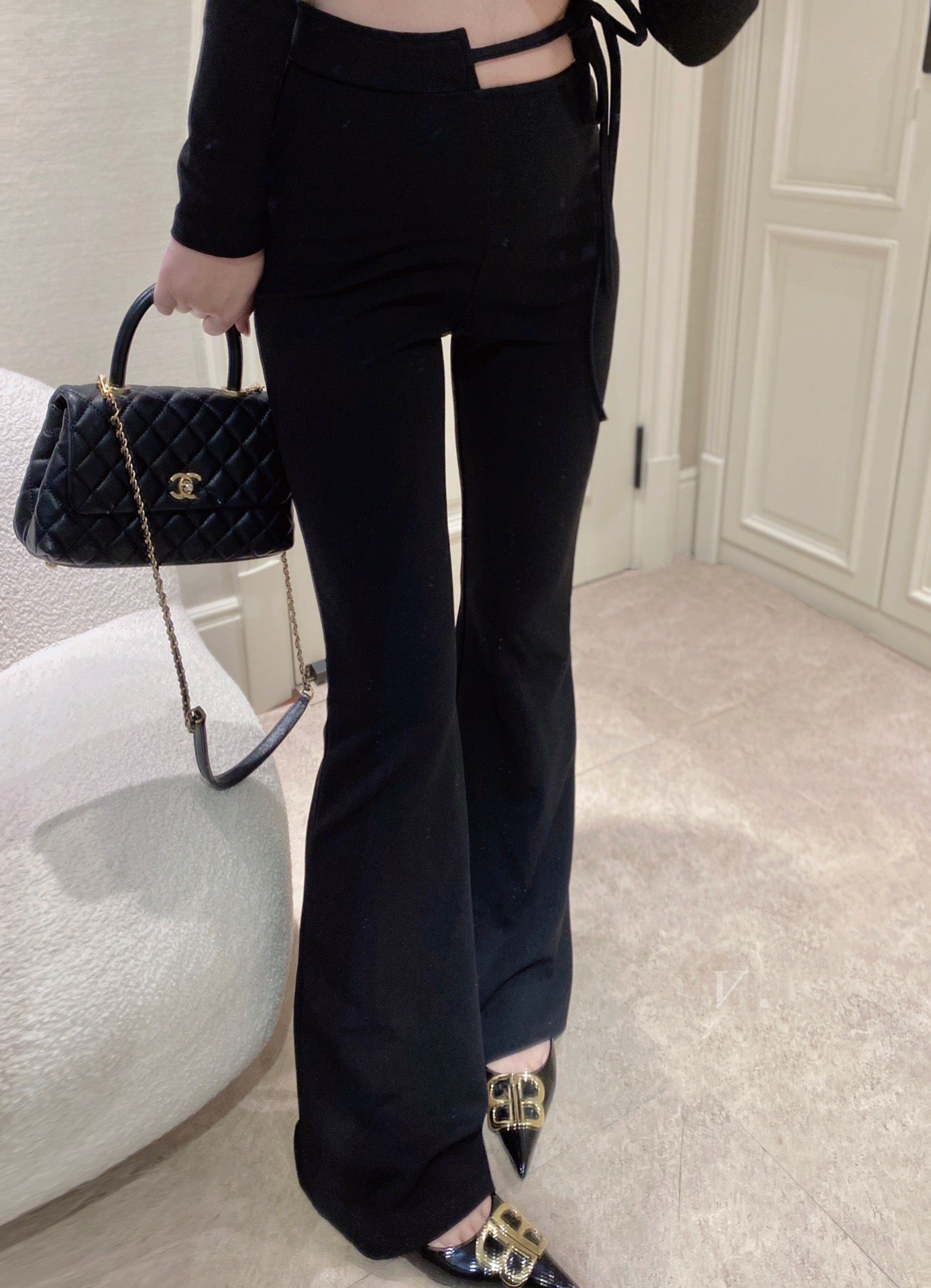 One Side Straps Flare Pants