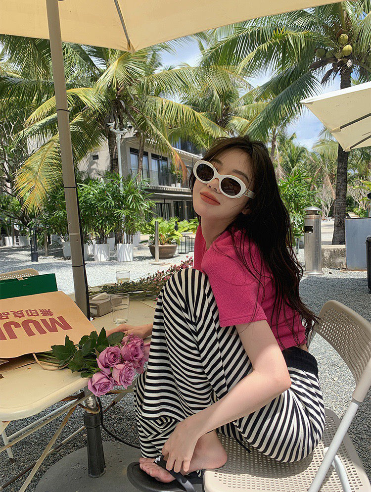 Knit Striped Wide Legs Pants