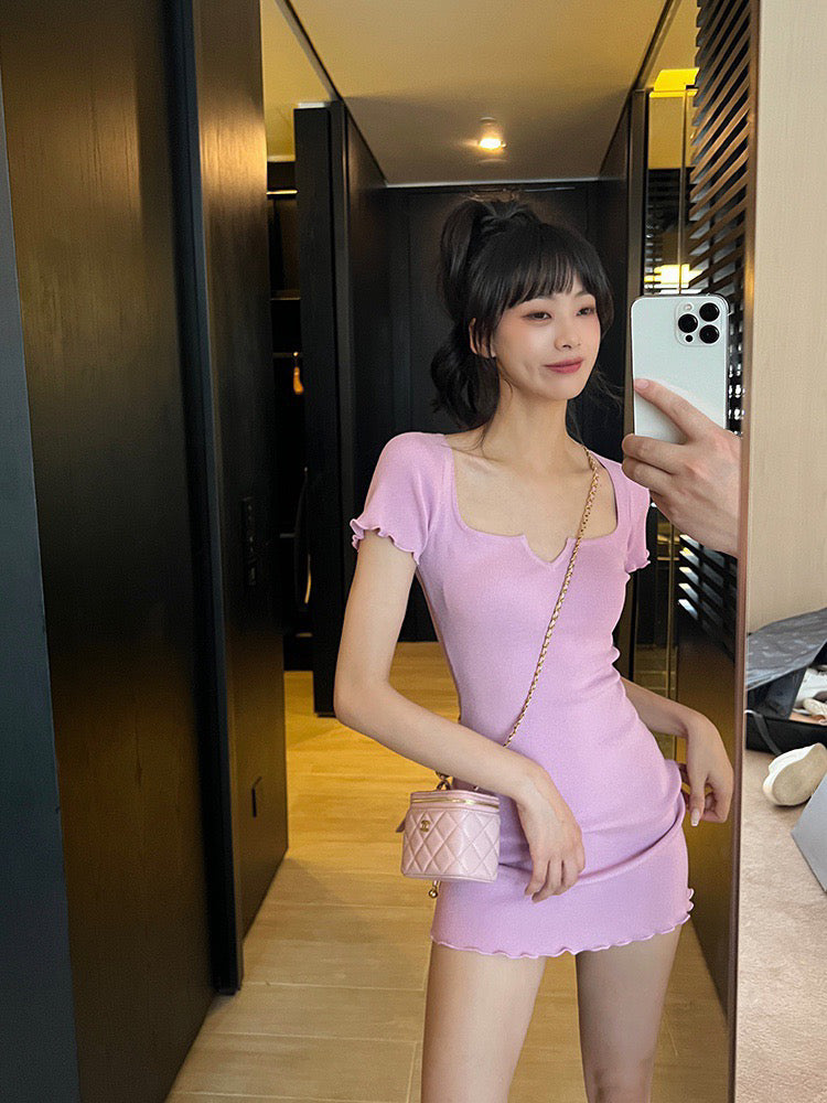 V-Neck Ribbed Slim Cut Dress
