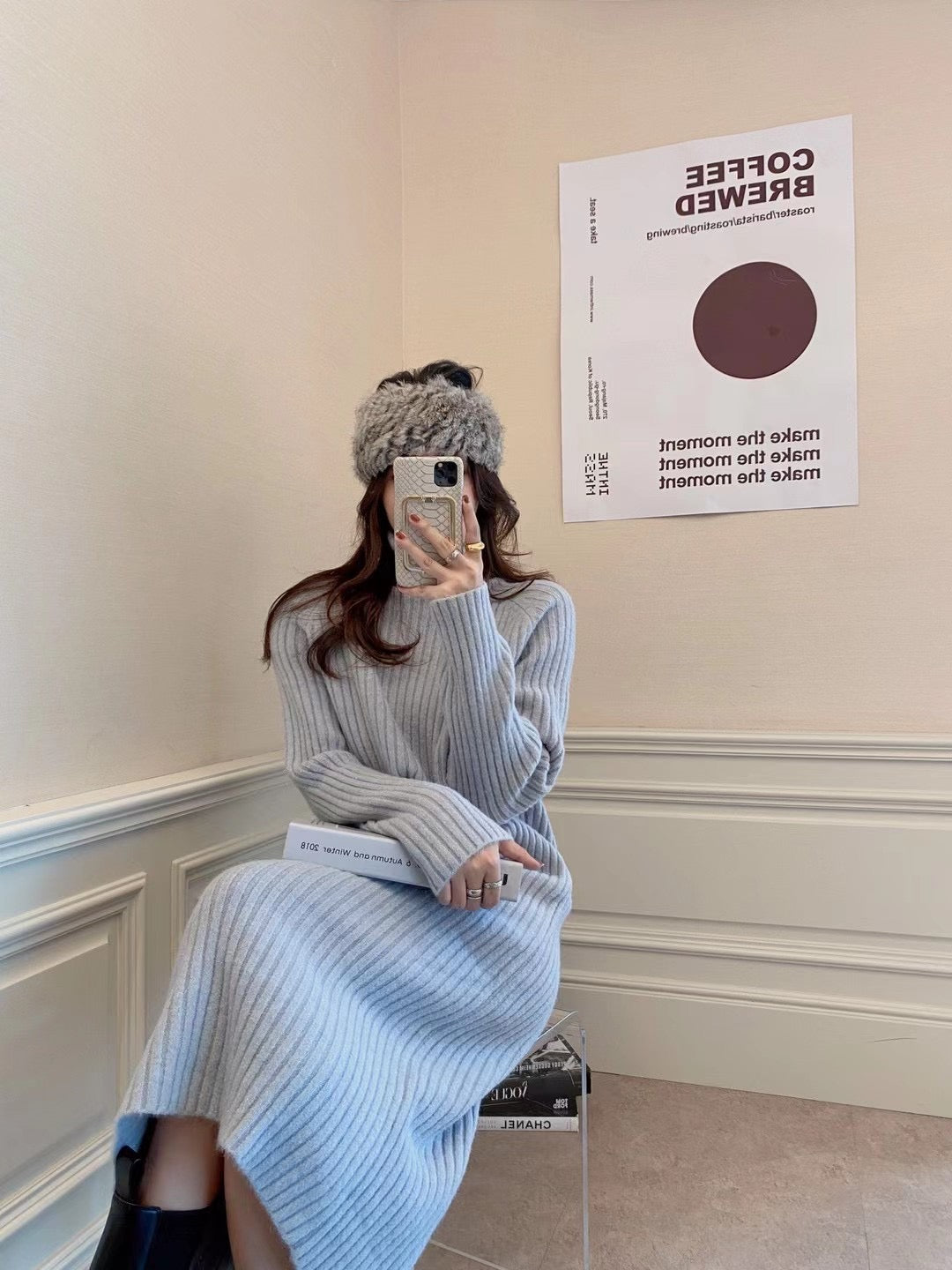Turtleneck Ribbed Sweater Dress