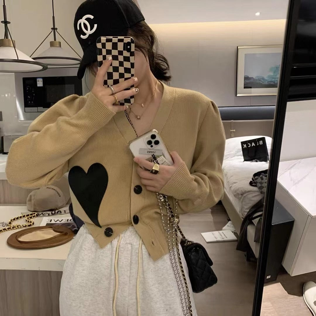 Leather Heart Knit Cardigan