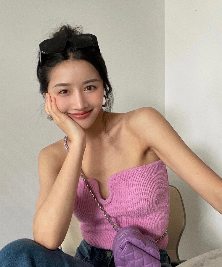 U neck Knit Tube Top
