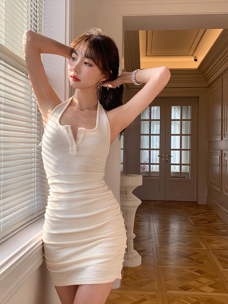 Halter Neck Ribbed Bodycon Dress