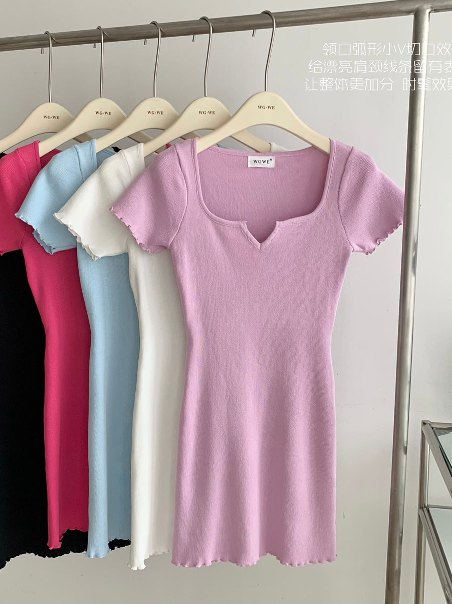 V-Neck Ribbed Slim Cut Dress