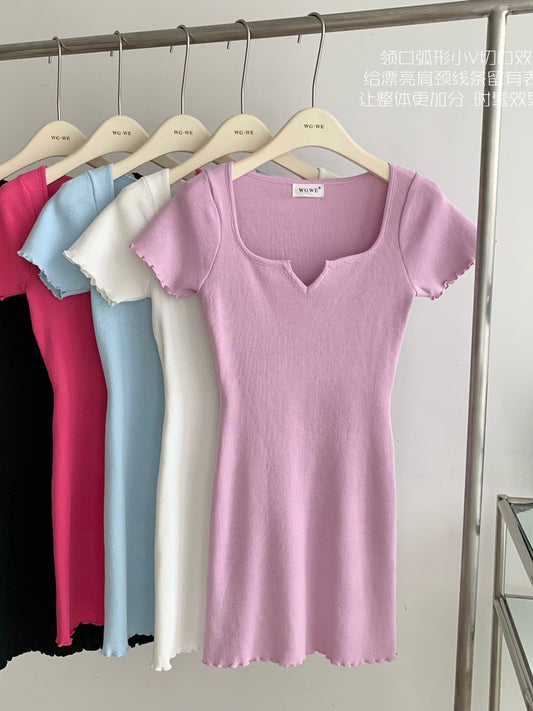 V-Neck Ribbed Slim Cut Dress