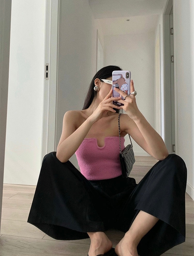 U neck Knit Tube Top